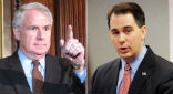 Image of Barrett and Walker face off today in Wisconsin with Walker enjoying a marginal lead. 