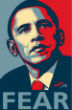 Image of Obama has shifted from a message of hope to one of fear, reflecting his personal anxiety. 