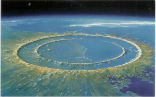 Image of An artist's rendition of the impact crater based on geological evidence. 