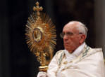 Image of Pope Francis during the Holy Hour, during which Catholics around the world prayed before the Body of Christ.