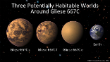Image of The three planets are larger than Earth but probably have liquid water on their surfaces.