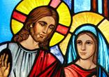 Image of Beautiful stained glass window of Jesus and Mary.