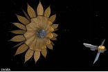 Image of The starshade would block the light of distant stars for sensitive space telescopes. 