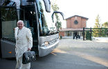 Image of Pope Francis arrives by bus for a spiritual retreat at a retreat house near Rome. 