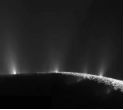 Image of Jets of water, rich in organic molecules spew over the icy surface of Enceladus. 