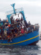 Image of Libyan migrants crossing the Mediterranean Sea.