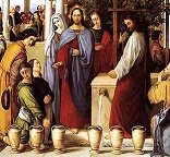 Image of The wedding at Cana in Galilee, where the first miracle, a sign of the Kingdom, was worked by Jesus, in response to the request of Mary, His mother.   