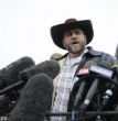 Image of Ammon Bundy at a news conference during the armed sit-in staged by his supporters. 