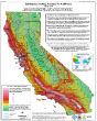 Image of A map showing earthquake shake potential in California. 