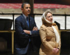 Image of Secret Muslim Obama visits a mosque with Felon-in-Chief, Hillary Clinton.