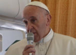 Image of Pope Francis speaks to reporters about war during his flight to World Youth Day in Poland.