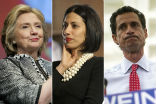 Image of Hillary Clinton may be sunk due to Huma Abedin's use of her husband's laptop. Anthony Weiner is under investigation for sexting. 