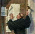 Image of Martin Luther posted the 95 Theses which sparked the Protestant Reformation. 