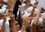Image of Angry Muslims protested the Catholic church's construction.