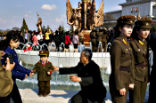 Image of North Koreans celebrate the Day of the Sun, which is the largest national holiday in that country, commemorating the birth of founder Kim Il-sung.