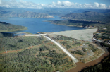 Image of The green spots on the face of Oroville Dam are clearly visible in this aerial photo. 
