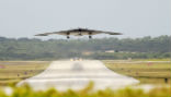 Image of A B-2 Spirit bomber takers off from Guam. One of the unmistakable signs that conflict is imminent will be the mass departure of these bombers from their home base in Missouri. 