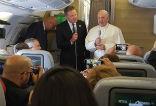 Image of Pope Francis took questions on his return flight from Colombia. 