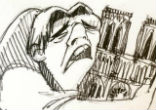 Image of Artist Cristina Correa Freile drew up Quasimodo holding the Notre Dame Cathedral after the fires.