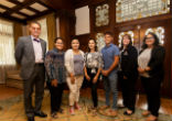 Image of UST President Dr. Richard Ludwick with Rising Star Internship students Julianna Figueroa Rojas, Lily Martinez, Galilea Nunez, Juan Avalos, Career Services Director Paula Marsh and Career Services Mentor Betsy Rajan. Missing from the photo is UST freshman Alejandra Neria